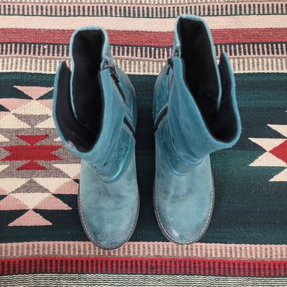 Dromedaris Kikka Teal Leather Ankle Booties Sz 37 US 6.5-7 Steampunk Pirate Boho - Picture 2 of 9